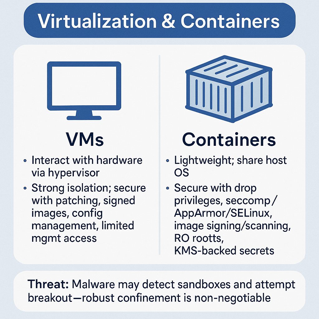 Virtualization and Containers security comparison diagram